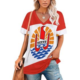 AILLOSA FLAG-145 Tamamı Baskılı V Yaka Kısa Kollu Kadın T-shirt