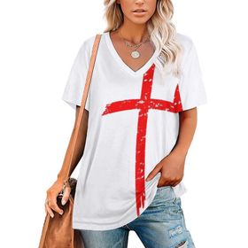 AILLOSA FLAG-146 Tamamı Baskılı V Yaka Kısa Kollu Kadın T-shirt
