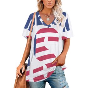 AILLOSA FLAG-15 Tamamı Baskılı V Yaka Kısa Kollu Kadın T-shirt