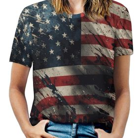 AILLOSA FLAG-150 Tamamı Baskılı Kısa Kollu Yuvarlak Yaka Kadın T-shirt