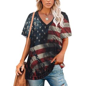 AILLOSA FLAG-150 Tamamı Baskılı V Yaka Kısa Kollu Kadın T-shirt