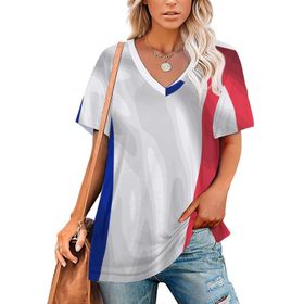 AILLOSA FLAG-153 Tamamı Baskılı V Yaka Kısa Kollu Kadın T-shirt