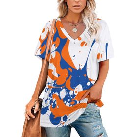 AILLOSA FLAG-154 Tamamı Baskılı V Yaka Kısa Kollu Kadın T-shirt