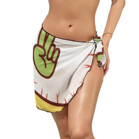 AILLOSA FLAG-155 Sarong Wrap Beyaz Siyah Kadın Plaj Elbise