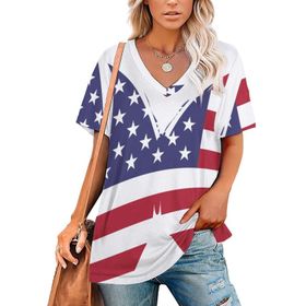 AILLOSA FLAG-158 Tamamı Baskılı V Yaka Kısa Kollu Kadın T-shirt