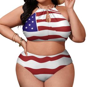 AILLOSA Flag-159 Büyük Beden Geniş Askılı Orta Bel Büyük Beden Kadın Bikini Seti