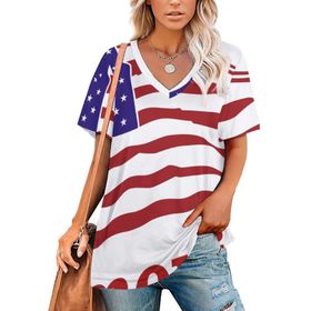 AILLOSA FLAG-159 Tamamı Baskılı V Yaka Kısa Kollu Kadın T-shirt