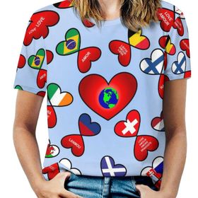AILLOSA FLAG-16 Tamamı Baskılı Kısa Kollu Yuvarlak Yaka Kadın T-shirt