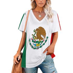 AILLOSA FLAG-160 Tamamı Baskılı V Yaka Kısa Kollu Kadın T-shirt