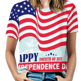 AILLOSA FLAG-161 Tamamı Baskılı Kısa Kollu Yuvarlak Yaka Kadın T-shirt