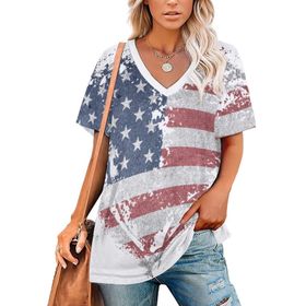AILLOSA FLAG-163 Tamamı Baskılı V Yaka Kısa Kollu Kadın T-shirt