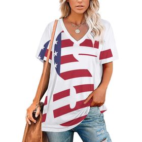 AILLOSA FLAG-164 Tamamı Baskılı V Yaka Kısa Kollu Kadın T-shirt
