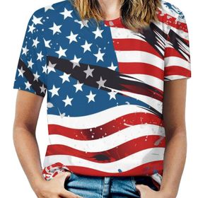 AILLOSA FLAG-165 Tamamı Baskılı Kısa Kollu Yuvarlak Yaka Kadın T-shirt