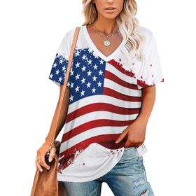 AILLOSA FLAG-167 Tamamı Baskılı V Yaka Kısa Kollu Kadın T-shirt