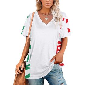 AILLOSA FLAG-169 Tamamı Baskılı V Yaka Kısa Kollu Kadın T-shirt