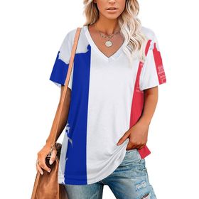 AILLOSA FLAG-173 Tamamı Baskılı V Yaka Kısa Kollu Kadın T-shirt