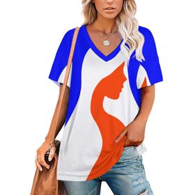 AILLOSA FLAG-175 Tamamı Baskılı V Yaka Kısa Kollu Kadın T-shirt