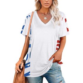 AILLOSA FLAG-177 Tamamı Baskılı V Yaka Kısa Kollu Kadın T-shirt