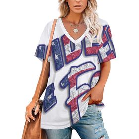 AILLOSA FLAG-18 Tamamı Baskılı V Yaka Kısa Kollu Kadın T-shirt