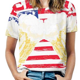 AILLOSA FLAG-184 Tamamı Baskılı Kısa Kollu Yuvarlak Yaka Kadın T-shirt