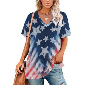 AILLOSA FLAG-186 Tamamı Baskılı V Yaka Kısa Kollu Kadın T-shirt