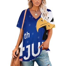 AILLOSA FLAG-187 Tamamı Baskılı V Yaka Kısa Kollu Kadın T-shirt