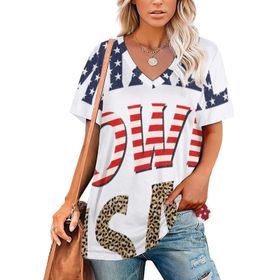 AILLOSA FLAG-188 Tamamı Baskılı V Yaka Kısa Kollu Kadın T-shirt