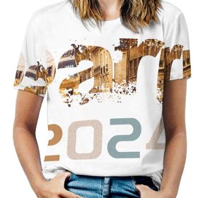 AILLOSA FLAG-194 Tamamı Baskılı Kısa Kollu Yuvarlak Yaka Kadın T-shirt