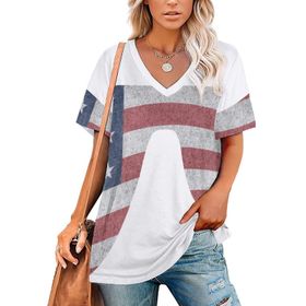 AILLOSA FLAG-20 Tamamı Baskılı V Yaka Kısa Kollu Kadın T-shirt