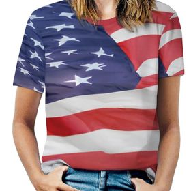 AILLOSA FLAG-23 Tamamı Baskılı Kısa Kollu Yuvarlak Yaka Kadın T-shirt