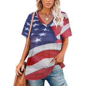 AILLOSA FLAG-23 Tamamı Baskılı V Yaka Kısa Kollu Kadın T-shirt