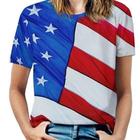 AILLOSA FLAG-26 Tamamı Baskılı Kısa Kollu Yuvarlak Yaka Kadın T-shirt