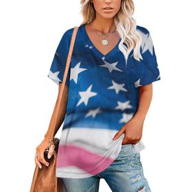 AILLOSA FLAG-27 Tamamı Baskılı V Yaka Kısa Kollu Kadın T-shirt