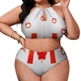 AILLOSA Flag-29 Büyük Beden Geniş Askılı Orta Bel Büyük Beden Kadın Bikini Seti