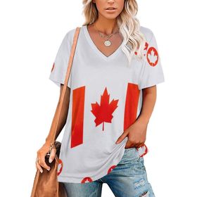 AILLOSA FLAG-29 Tamamı Baskılı V Yaka Kısa Kollu Kadın T-shirt