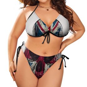 AILLOSA Flag-32 Karın Kontrolü İki Parça Büyük Beden Kadın Bikini Seti