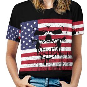 AILLOSA FLAG-36 Tamamı Baskılı Kısa Kollu Yuvarlak Yaka Kadın T-shirt