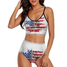 AILLOSA FLAG-38 Geniş Omuz Askılı Üçgen Bikini Üstü Alçak Bel İki Parça Kadın Bikini Seti