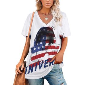 AILLOSA FLAG-41 Tamamı Baskılı V Yaka Kısa Kollu Kadın T-shirt