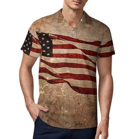 AILLOSA FLAG-42 3D Baskılı Desen Kısa Kollu Polo Yaka Erkek T-shirt