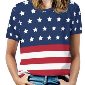 AILLOSA FLAG-45 Tamamı Baskılı Kısa Kollu Yuvarlak Yaka Kadın T-shirt