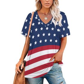 AILLOSA FLAG-45 Tamamı Baskılı V Yaka Kısa Kollu Kadın T-shirt