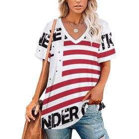 AILLOSA FLAG-46 Tamamı Baskılı V Yaka Kısa Kollu Kadın T-shirt