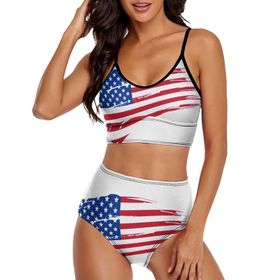 AILLOSA FLAG-47 Geniş Omuz Askılı Üçgen Bikini Üstü Alçak Bel İki Parça Kadın Bikini Seti
