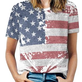 AILLOSA FLAG-48 Tamamı Baskılı Kısa Kollu Yuvarlak Yaka Kadın T-shirt