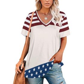 AILLOSA FLAG-49 Tamamı Baskılı V Yaka Kısa Kollu Kadın T-shirt