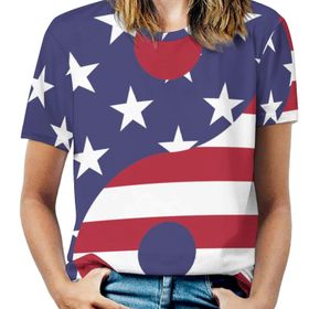 AILLOSA FLAG-53 Tamamı Baskılı Kısa Kollu Yuvarlak Yaka Kadın T-shirt