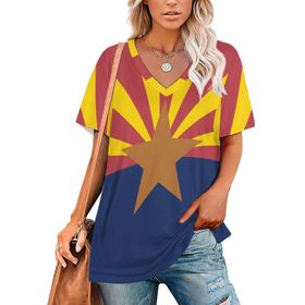 AILLOSA FLAG-54 Tamamı Baskılı V Yaka Kısa Kollu Kadın T-shirt