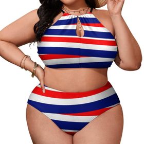 AILLOSA Flag-56 Büyük Beden Geniş Askılı Orta Bel Büyük Beden Kadın Bikini Seti