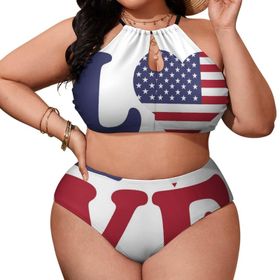 AILLOSA Flag-58 Büyük Beden Geniş Askılı Orta Bel Büyük Beden Kadın Bikini Seti